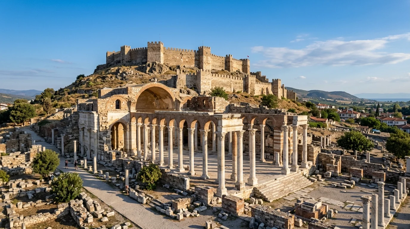 Basilica of Saint John Colonnade and Ayasuluk Fortress on the Hill