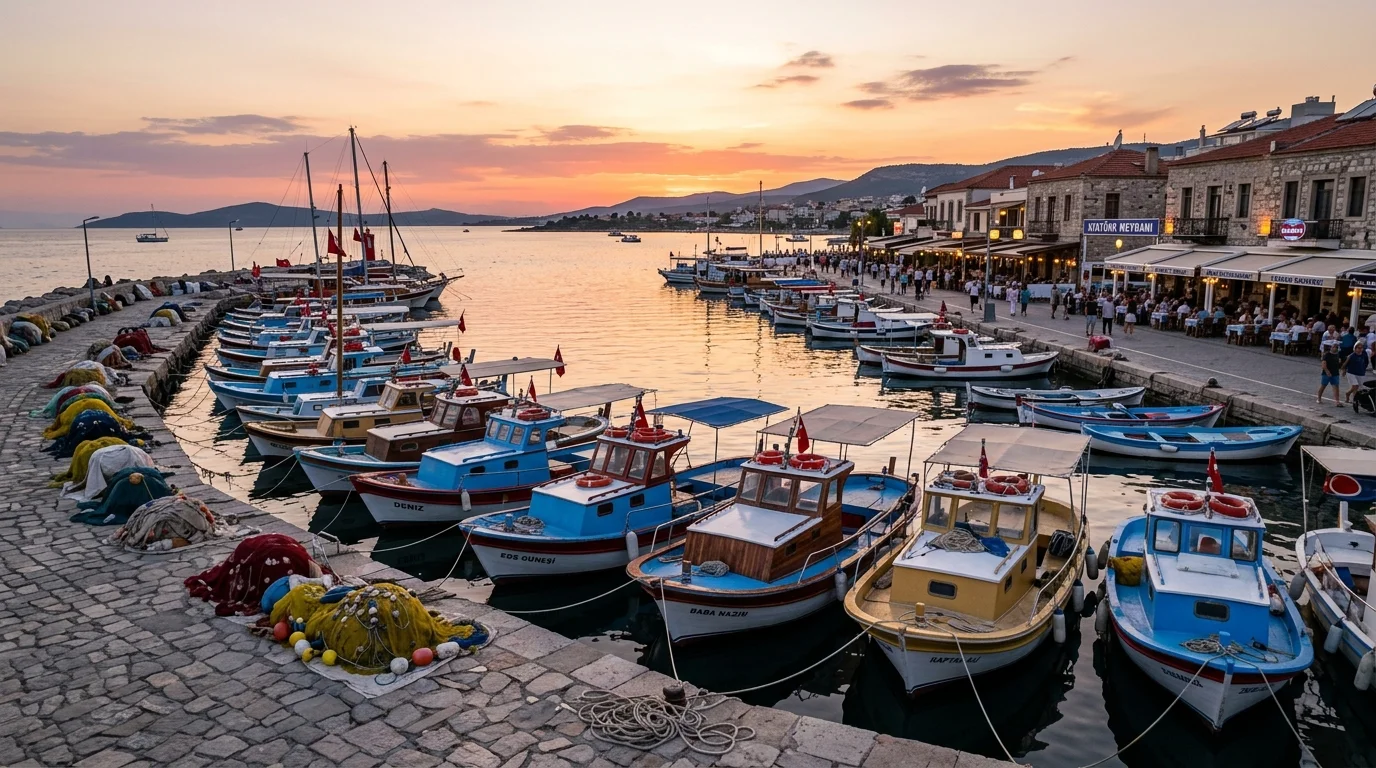 Dikili Fishing Harbor and Sunset Promenade Quayside