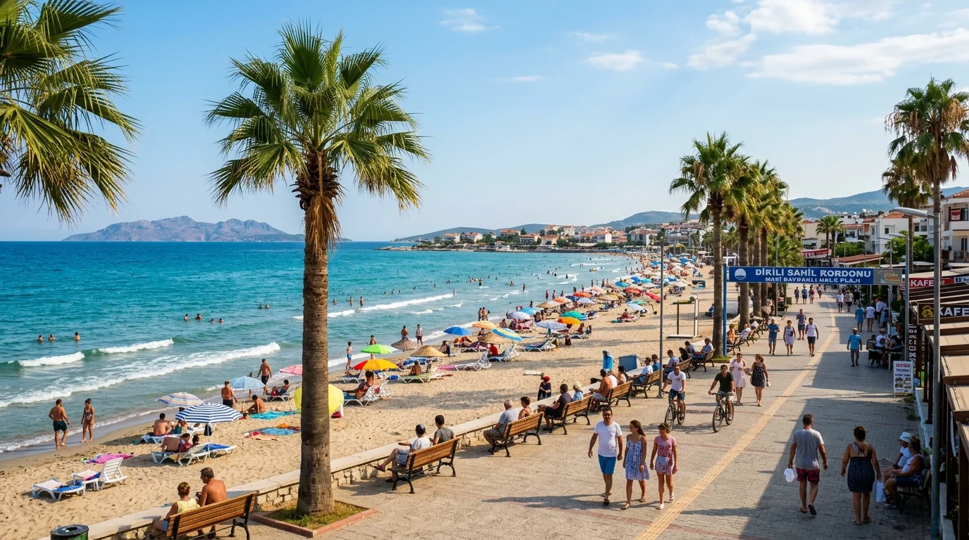 Dikili Blue Flag Beach Promenade and Expansive Sandy Coast