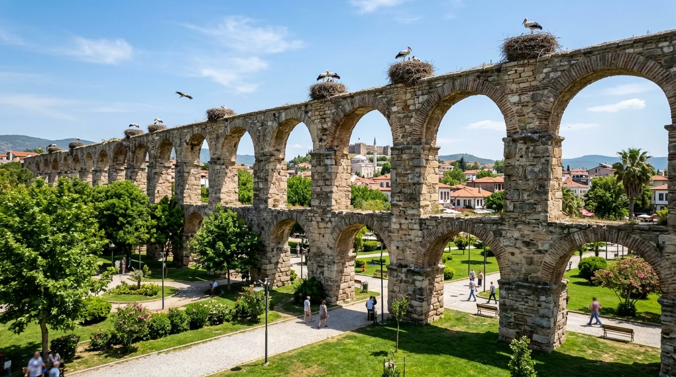 Historic Byzantine Aqueducts with Stork Nests and Selcuk Park